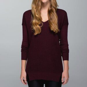 Lululemon The Sweater Life Heathered Bordeaux Drama V-neck Women's 6 Knit Comfy